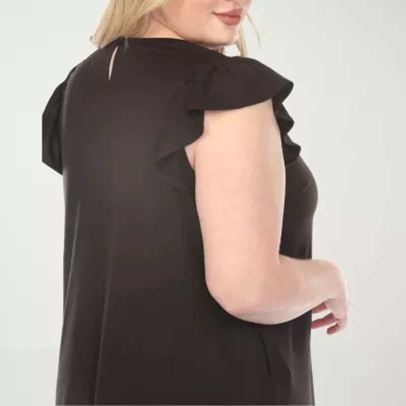 White Mark Crew Neck Ruffle Sleeve Womens Plus Short Shift Dress