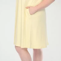 White Mark Crew Neck Ruffle Sleeve Womens Plus Short Shift Dress