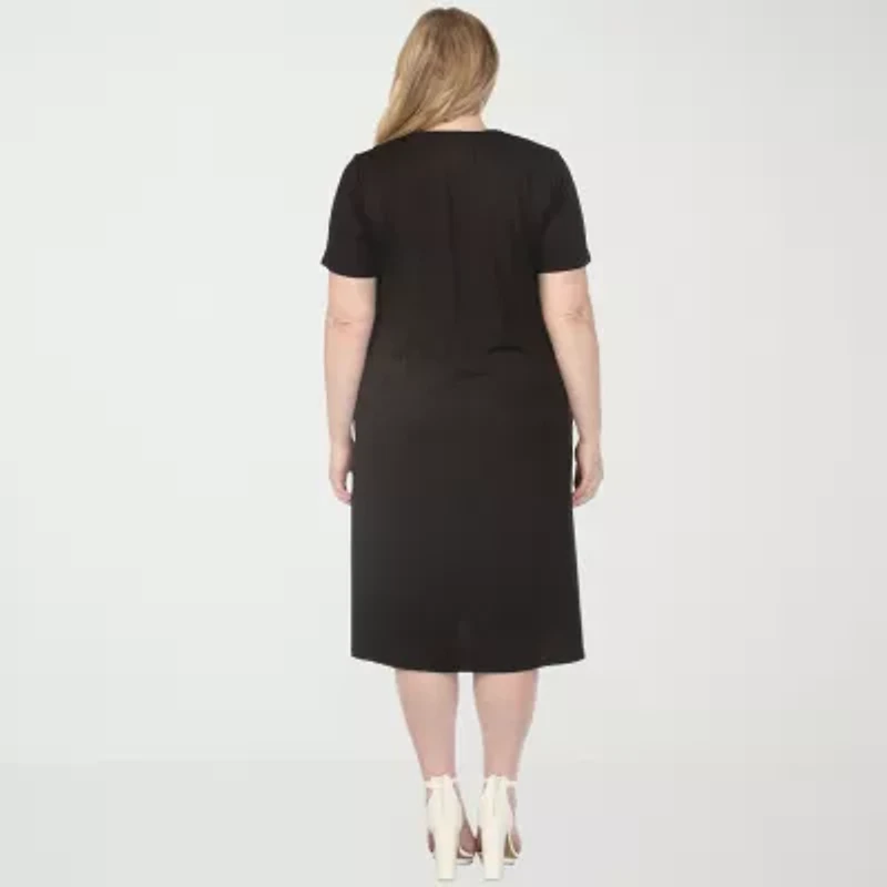 White Mark Crew Neck Womens Plus Short Sleeve T-Shirt Dress