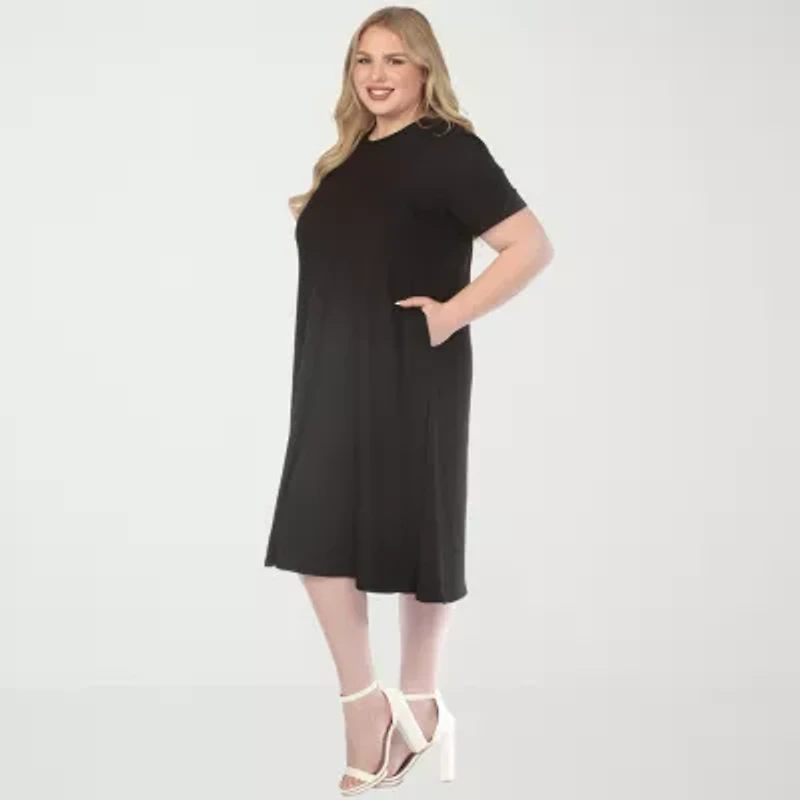White Mark Crew Neck Womens Plus Short Sleeve T-Shirt Dress