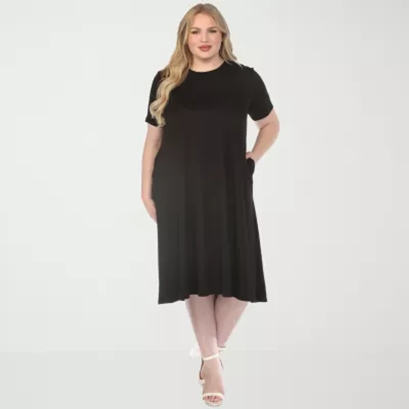 White Mark Crew Neck Womens Plus Short Sleeve T-Shirt Dress