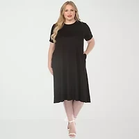 White Mark Crew Neck Womens Plus Short Sleeve T-Shirt Dress