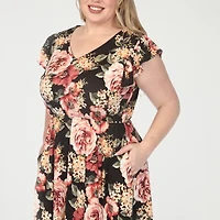 White Mark V-Neck Womens Plus Short Sleeve Floral Empire Waist Dress