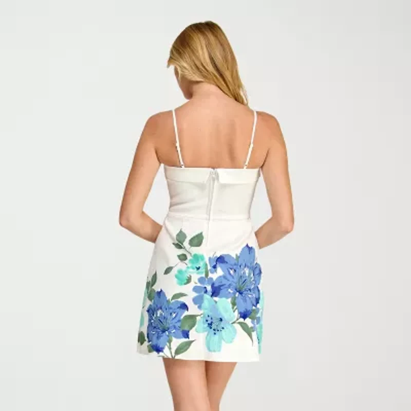Trixxi Womens Juniors Square Neck Sleeveless Casual Floral Bodycon Dress