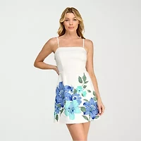 Trixxi Womens Juniors Square Neck Sleeveless Casual Floral Bodycon Dress