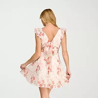 Trixxi Womens Juniors V Neck Short Sleeve Babydoll Dress