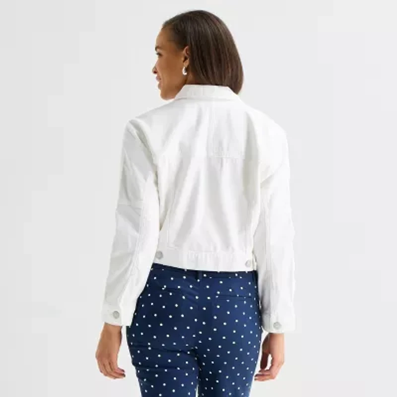 Liz Claiborne Womens Tall Denim Midweight Cropped Jacket