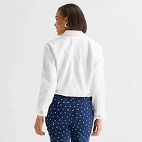 Liz Claiborne Womens Tall Denim Midweight Cropped Jacket