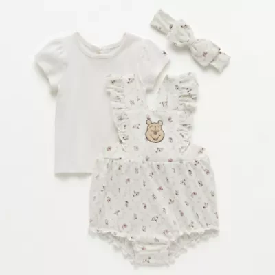 Disney Baby Girls 3-pc. Winnie The Pooh Shortall Set