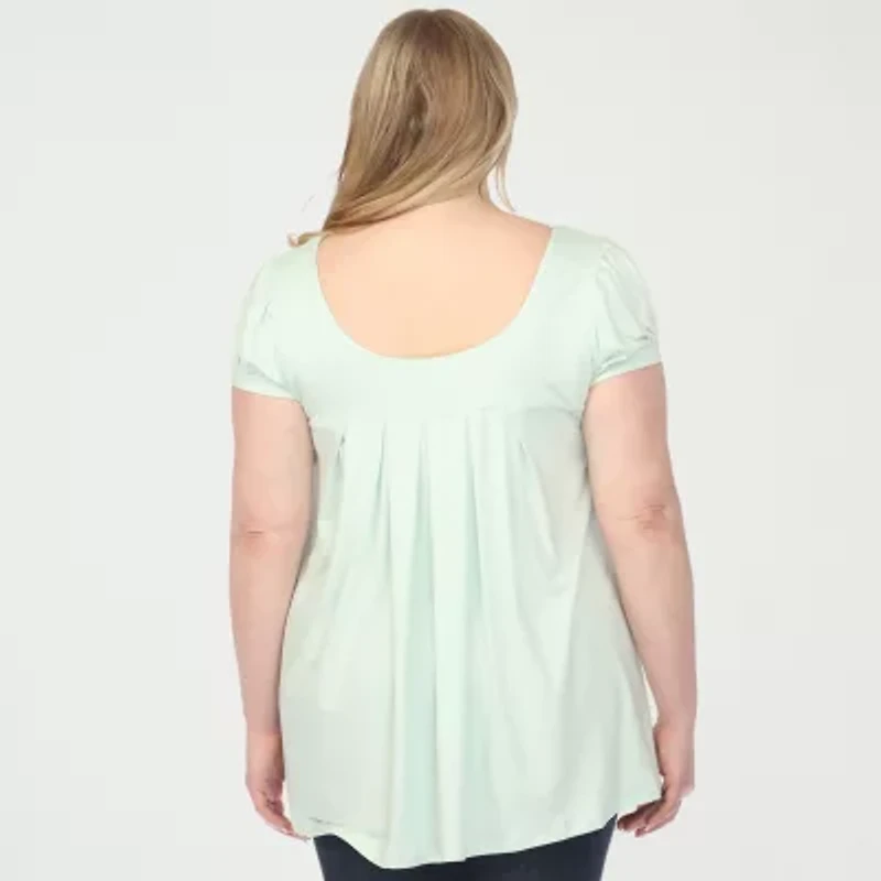 White Mark Plus Cap Sleeve Pleated Womens Boat Neck Short Tunic Top