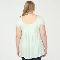 White Mark Plus Cap Sleeve Pleated Womens Boat Neck Short Tunic Top