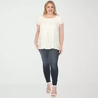 White Mark Plus Cap Sleeve Pleated Womens Boat Neck Short Tunic Top