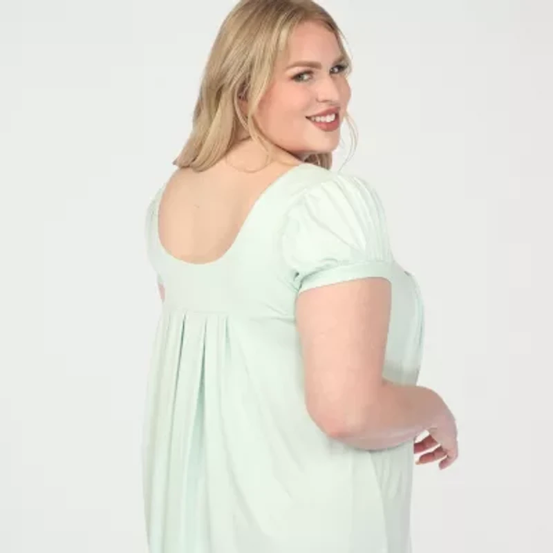 White Mark Plus Cap Sleeve Pleated Womens Boat Neck Short Tunic Top