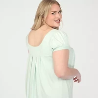 White Mark Plus Cap Sleeve Pleated Womens Boat Neck Short Tunic Top