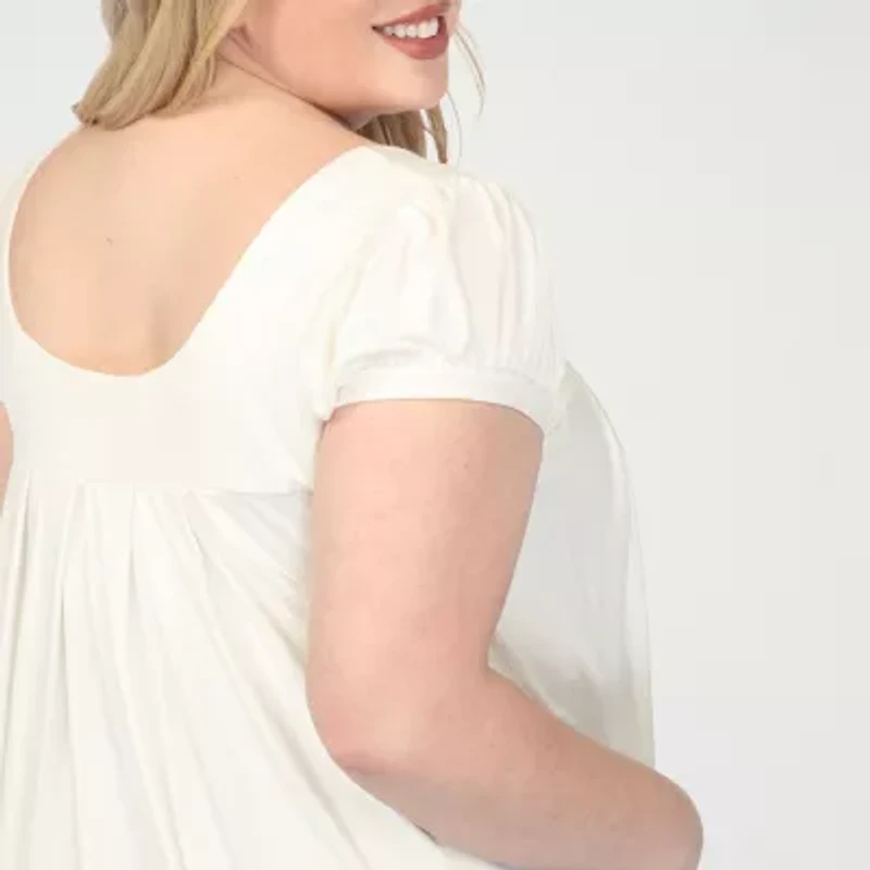 White Mark Plus Cap Sleeve Pleated Womens Boat Neck Short Tunic Top
