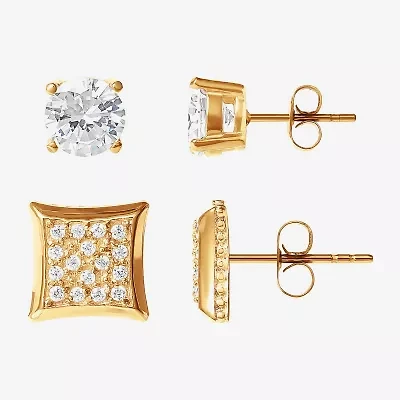 Shaquille O'Neal XLG Mens Cubic Zirconia Stainless Steel 2 Pair Earring Set