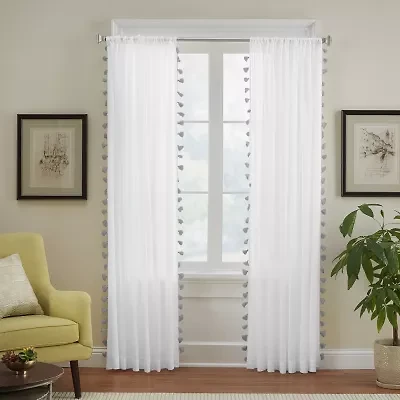 Elrene Home Fashions Bianca Tassle 100% Cotton Rod Pocket Embellished Light-Filtering Single Curtain Panel