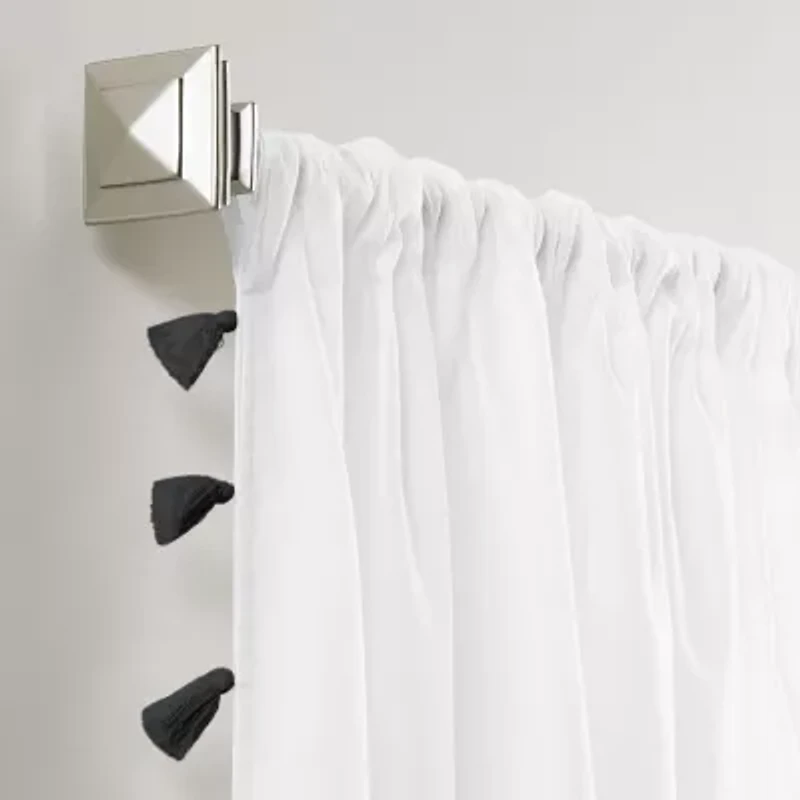 Elrene Home Fashions Bianca Tassle 100% Cotton Rod Pocket Embellished Light-Filtering Single Curtain Panel