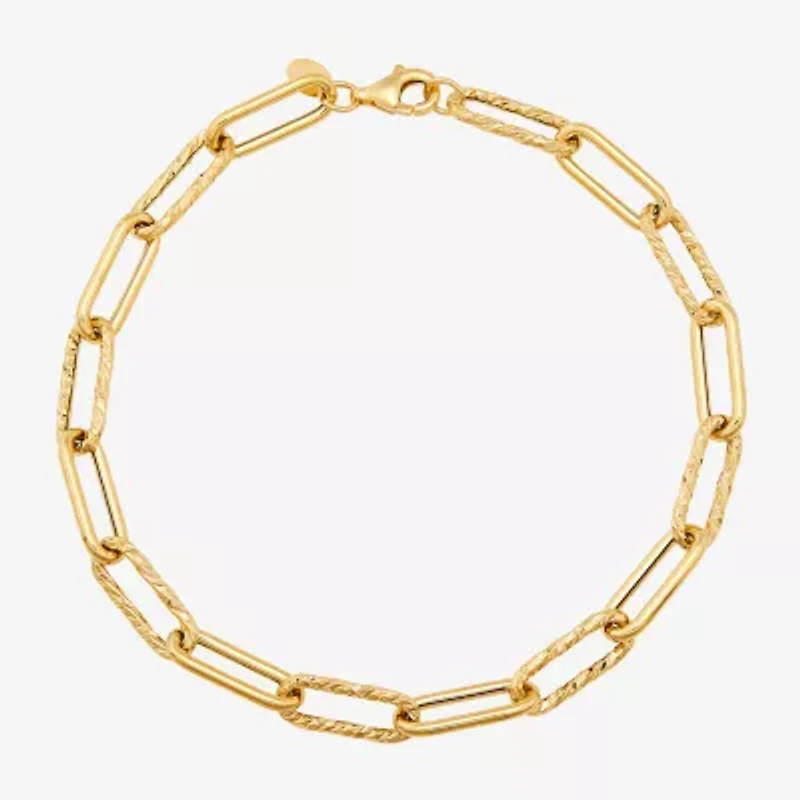 Gold Addiction Womens 14K Gold 8 Inch Hollow Paperclip Chain Bracelet