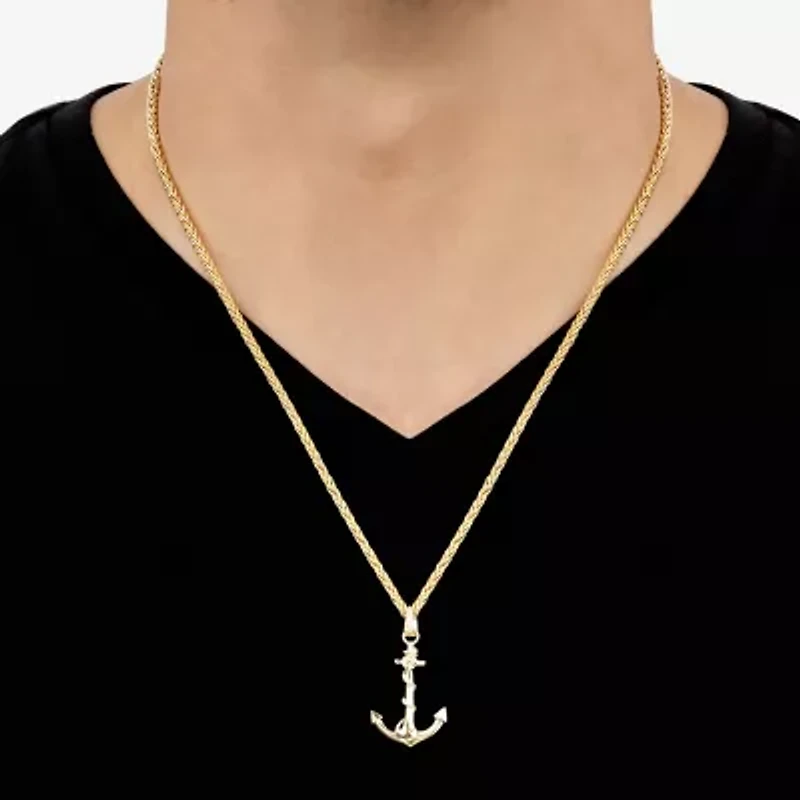 Gold Opulence Mens 10K Gold Anchor Pendant Necklace