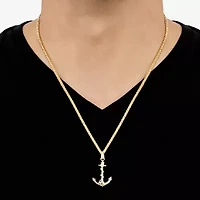 Gold Opulence Mens 10K Gold Anchor Pendant Necklace