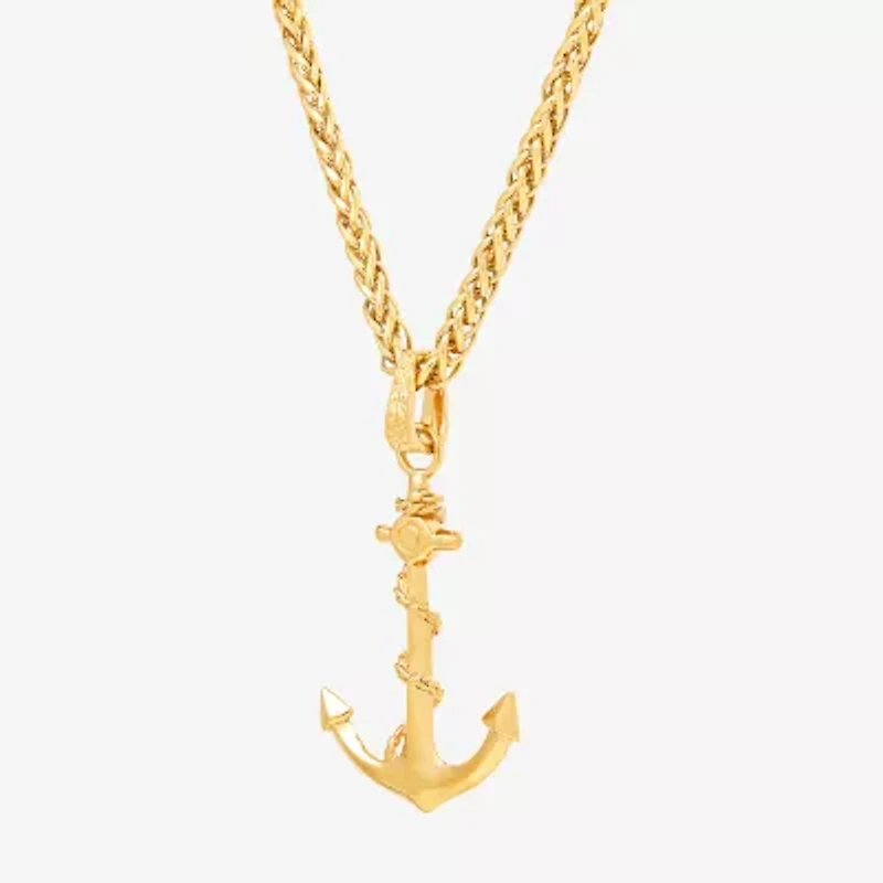 Gold Opulence Mens 10K Gold Anchor Pendant Necklace