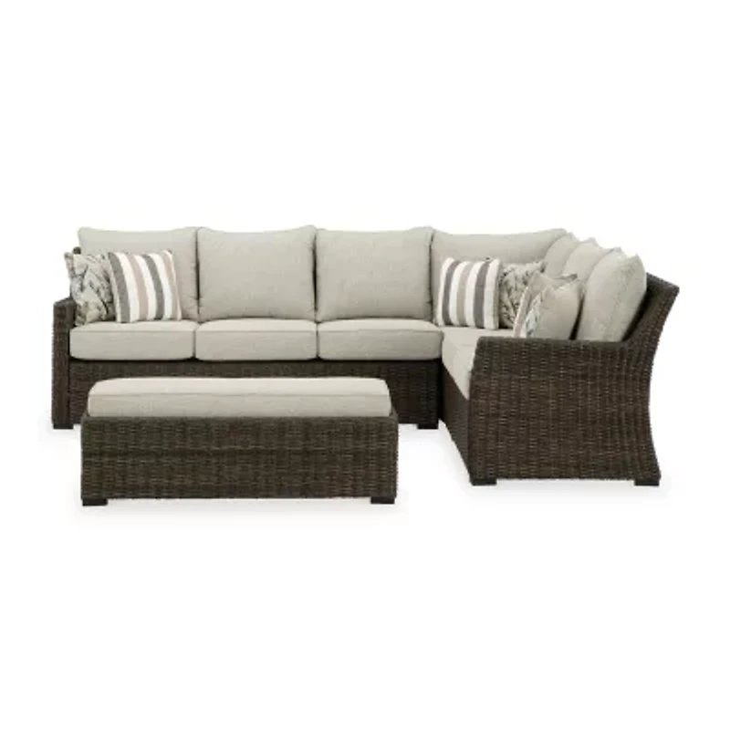 Signature Design by Ashley® Brook Ranch 3-pc. Outdoor Sofa Sectional and Bench with Cushions