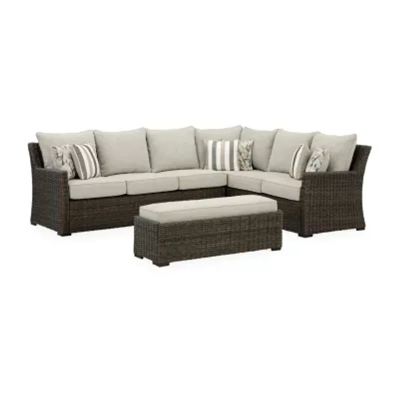 Signature Design by Ashley® Brook Ranch 3-pc. Outdoor Sofa Sectional and Bench with Cushions