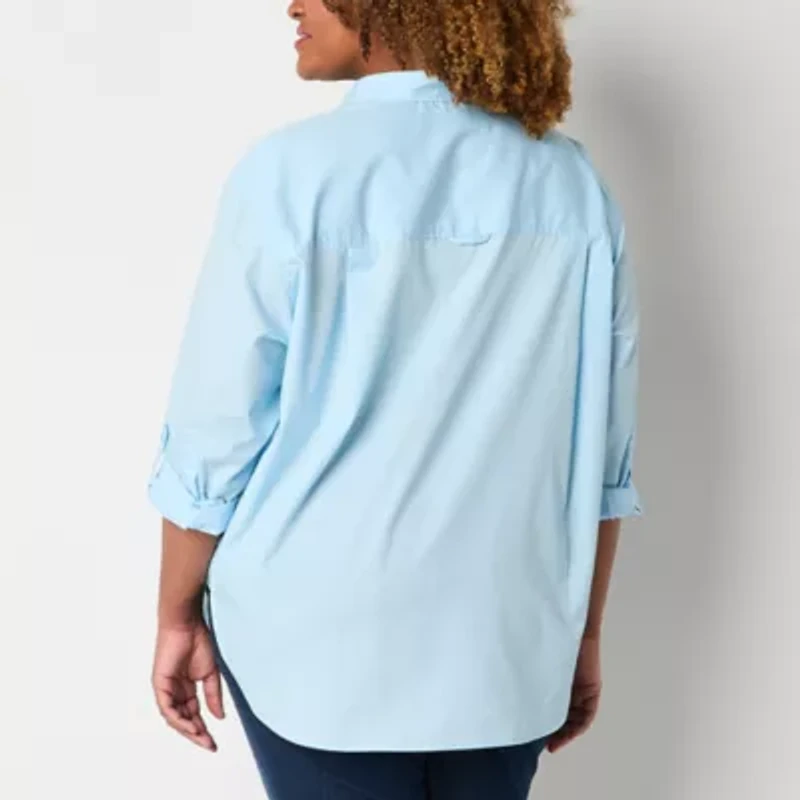 Gloria Vanderbilt® Plus Womens Long Sleeve Regular Fit Button-Down Shirt