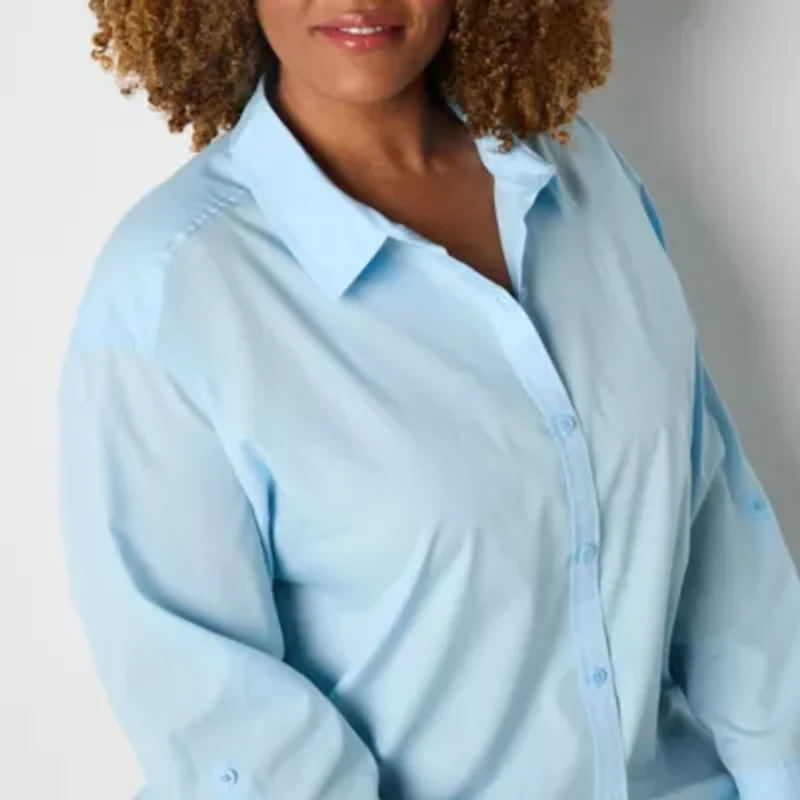 Gloria Vanderbilt® Plus Womens Long Sleeve Regular Fit Button-Down Shirt