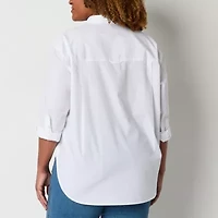Gloria Vanderbilt® Plus Womens Long Sleeve Regular Fit Button-Down Shirt
