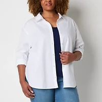 Gloria Vanderbilt® Plus Womens Long Sleeve Regular Fit Button-Down Shirt