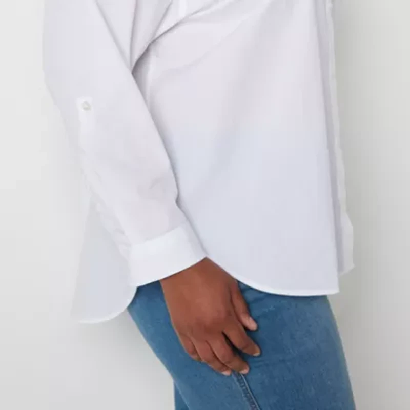 Gloria Vanderbilt® Plus Womens Long Sleeve Regular Fit Button-Down Shirt
