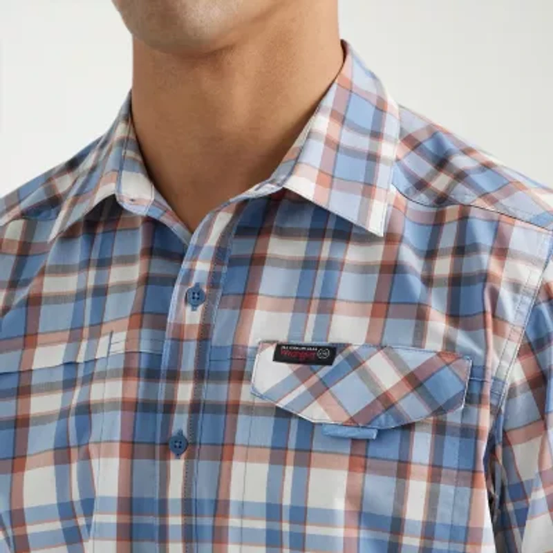 Wrangler Aysmmetric Utility Mens Short Sleeve Regular Fit Button-Down Shirt