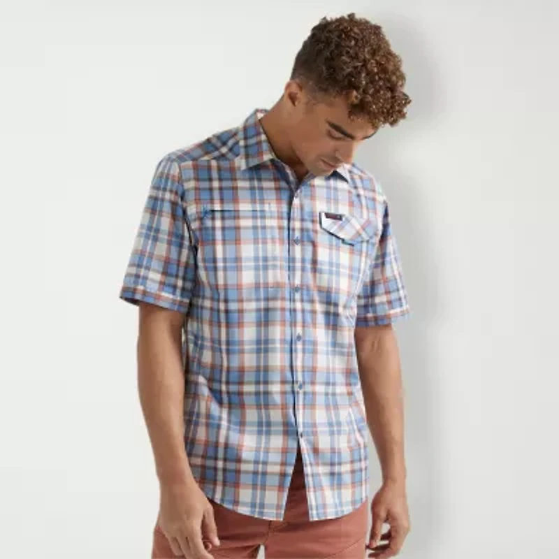 Wrangler Aysmmetric Utility Mens Short Sleeve Regular Fit Button-Down Shirt