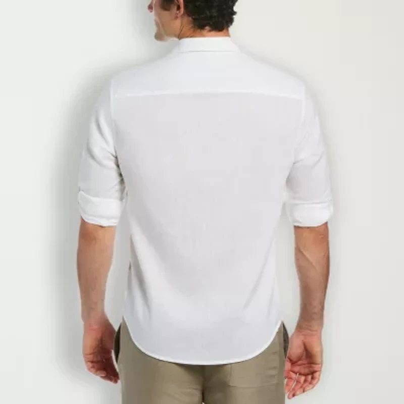 Cubavera Travelselect Linen-Blend Mens Long Sleeve Regular Fit Button-Down Shirt