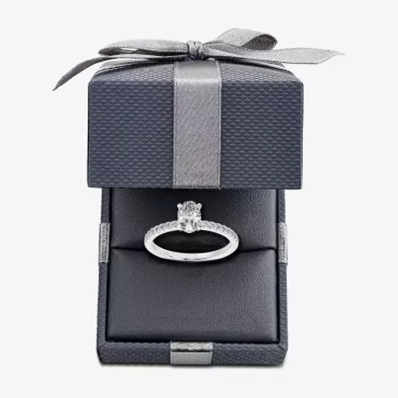 (G-H /  Si1-Si2) Womens 1 CT. T.W. Lab Grown White Diamond 10K Gold Oval Side Stone Engagement Ring