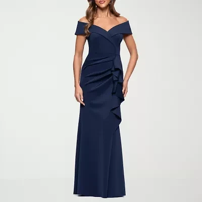 DJ Jaz Off The Shoulder Womens Short Sleeve Evening Gown