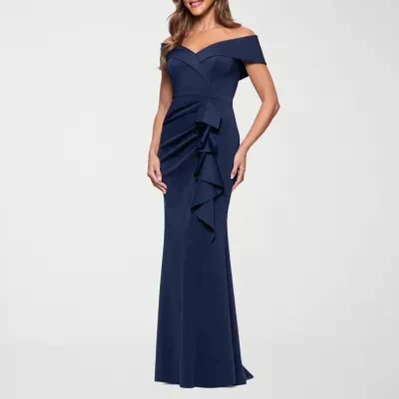 DJ Jaz Off The Shoulder Womens Short Sleeve Evening Gown