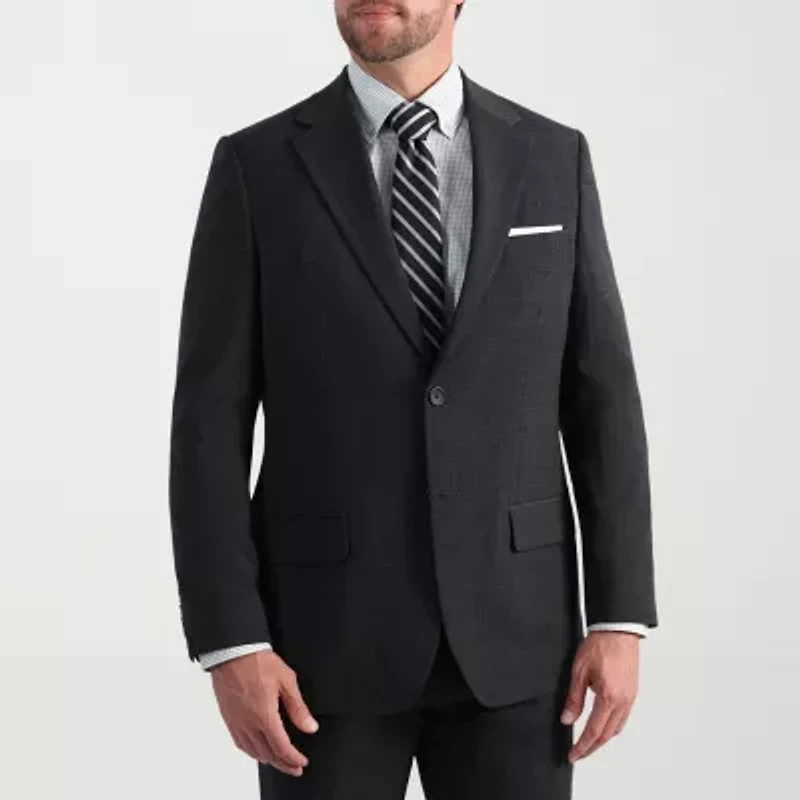 Haggar JMH Tailored Wool Windowpane Mens Stretch Fabric Regular Fit Suit Jacket