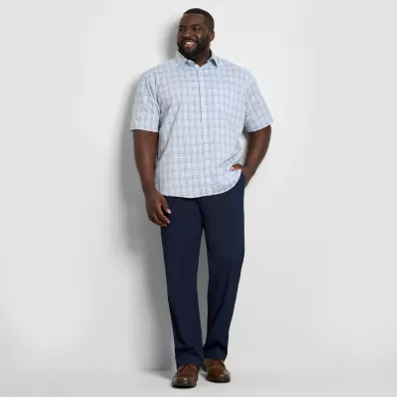 Van Heusen Stain Shield Mens Short Sleeve Regular Fit Stretch Fabric Wrinkle Free Big and Tall Button-Down Shirt