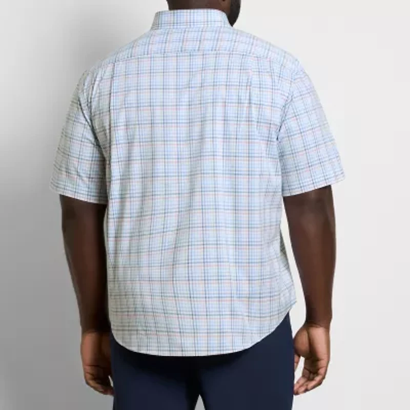 Van Heusen Stain Shield Mens Short Sleeve Regular Fit Stretch Fabric Wrinkle Free Big and Tall Button-Down Shirt