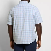 Van Heusen Stain Shield Mens Short Sleeve Regular Fit Stretch Fabric Wrinkle Free Big and Tall Button-Down Shirt