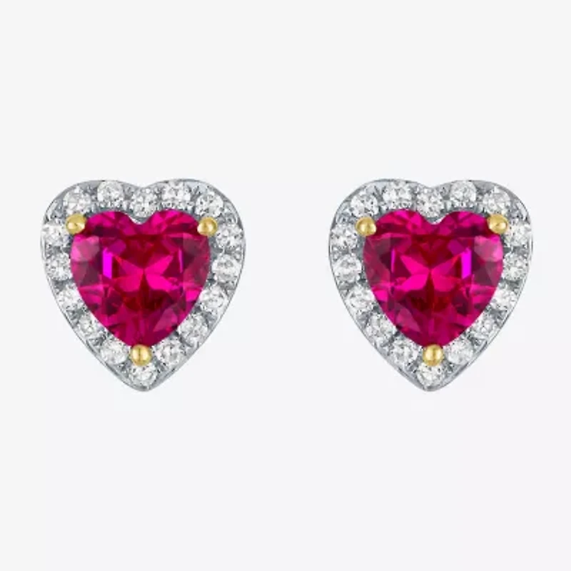 I2/I 1/6 CT. T.W. Lab Created Red Ruby 10K Gold 7.8mm Heart Stud Earrings
