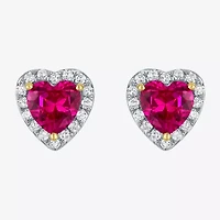 I2/I 1/6 CT. T.W. Lab Created Red Ruby 10K Gold 7.8mm Heart Stud Earrings
