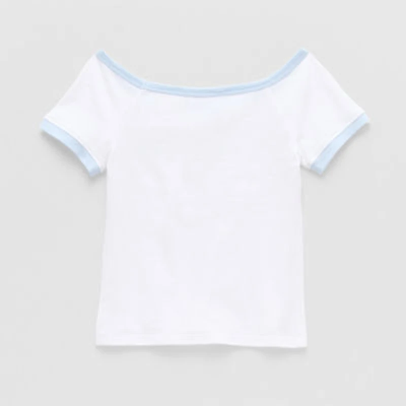 Eyeshadow Big Kid Girls Scoop Neck Short Sleeve Regular Fit Graphic T-Shirt
