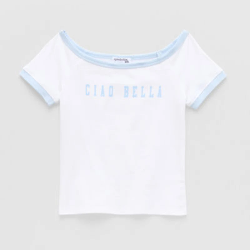 Eyeshadow Big Kid Girls Scoop Neck Short Sleeve Regular Fit Graphic T-Shirt