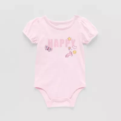 Okie Dokie Baby Girls Round Neck Short Sleeve Bodysuit