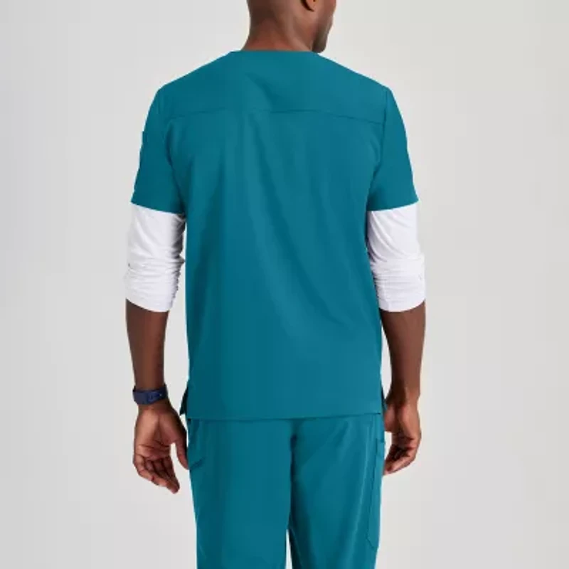 Barco Unify But153 Rally 3-Pocket Mens V Neck Short Sleeve Stretch Fabric Moisture Wicking Wrinkle Resistant Scrub Top