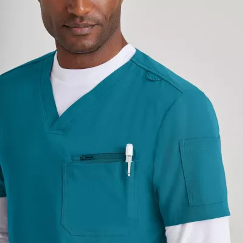 Barco Unify But153 Rally 3-Pocket Mens V Neck Short Sleeve Stretch Fabric Moisture Wicking Wrinkle Resistant Scrub Top